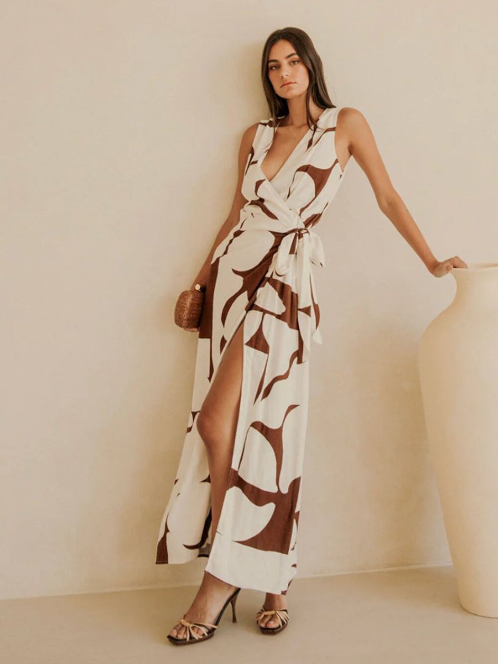 NWT SABO Madeira Split Wrap Maxi Dress in Sunroom Chocolate Size US 2